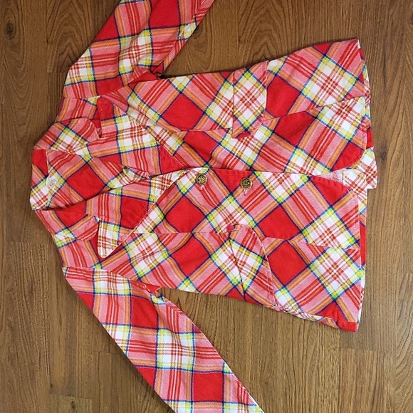 VINTAGE Plaid Coat Notched Rounded Collar 2 Button - Picture 8 of 14